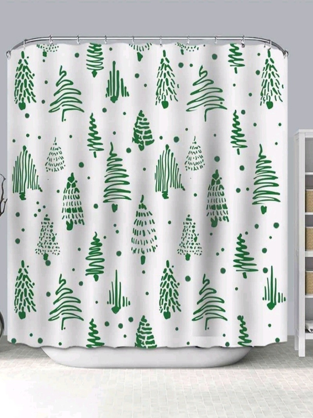 Amazon White Shower Curtain with Green Tree Pattern